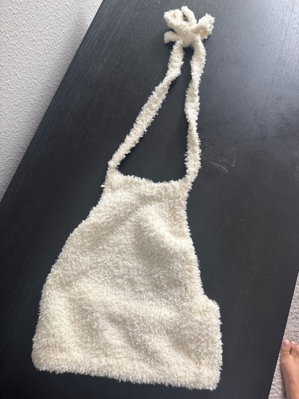 SKIMS Cream Fuzzy Halter Crop Top
